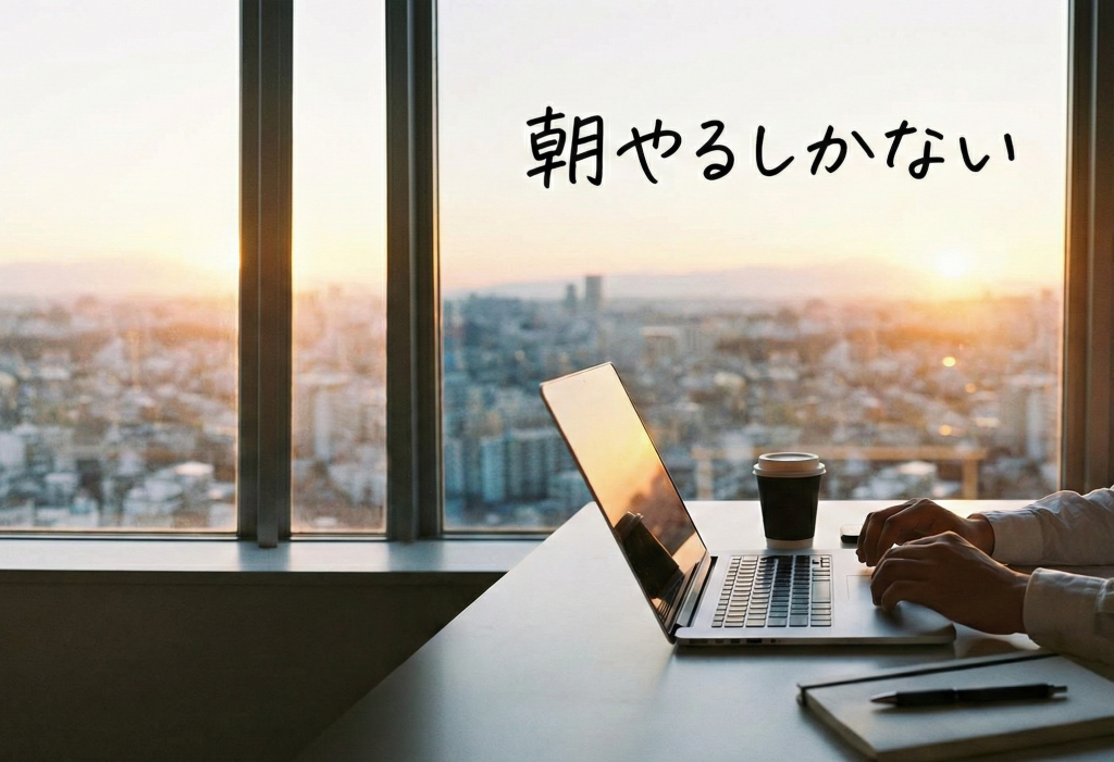 夜は疲れ果てて勉強できないため朝活を決意する様子