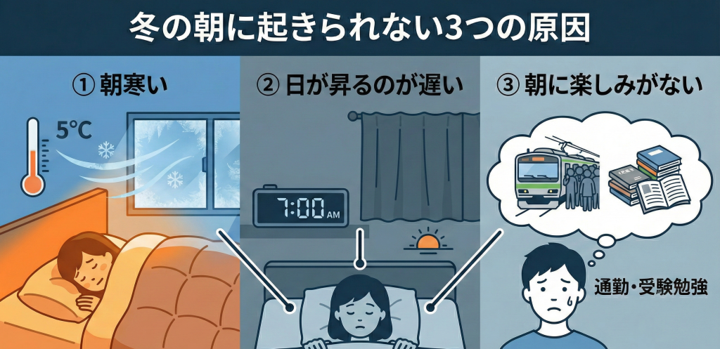 冬の朝に起きられない3つの原因